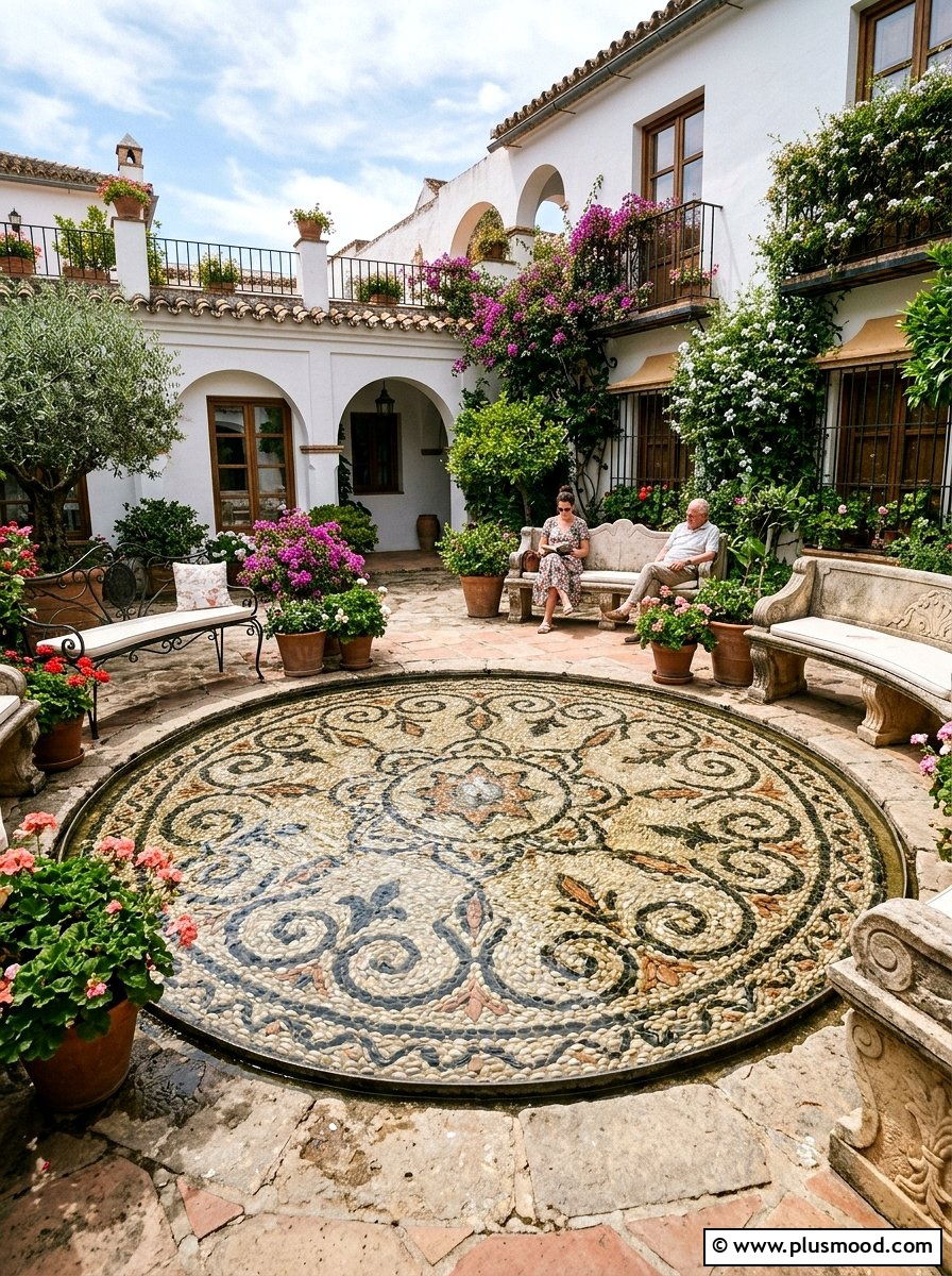 Pebble Mosaic Water Feature - 25 outdoor garden decor ideas with water features