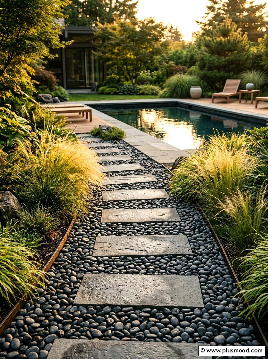 Pebble Stone Pool Path - 25 pool landscaping ideas for zen style