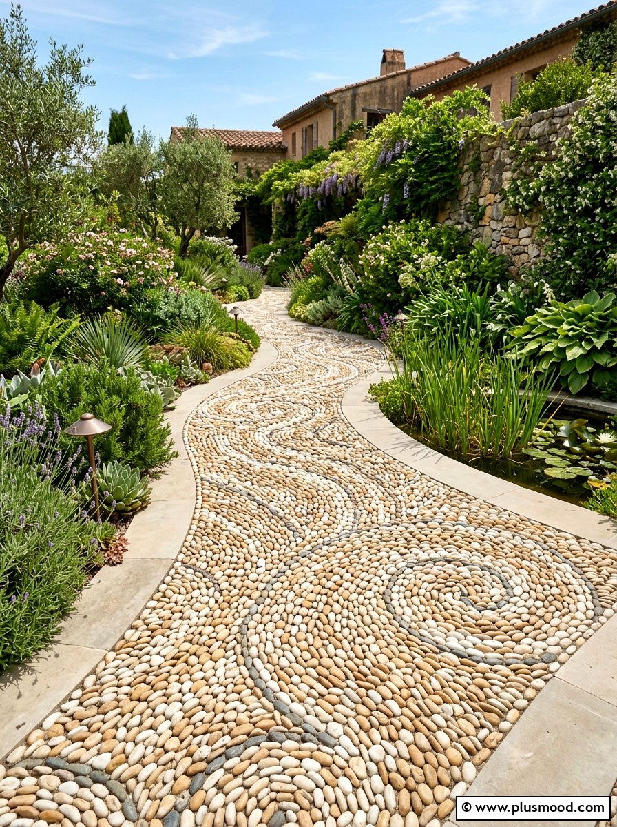 Pebble pool walkway - 25 pool landscaping ideas with natural stone