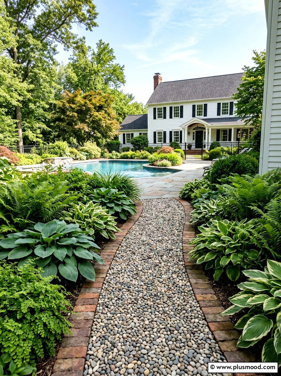 Pebble stone walkway - 25 pool landscaping ideas for colonial homes