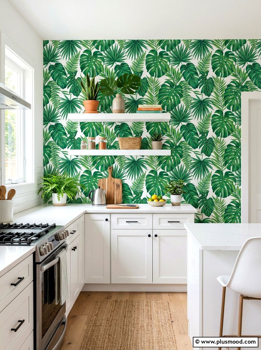 Peel And Stick Botanical Wallpaper - 25 summer kitchen decor ideas on a budget