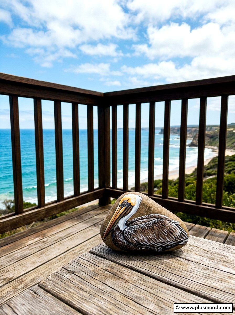 Pelican Coastal Rock - 25 painted rock ideas with ocean theme