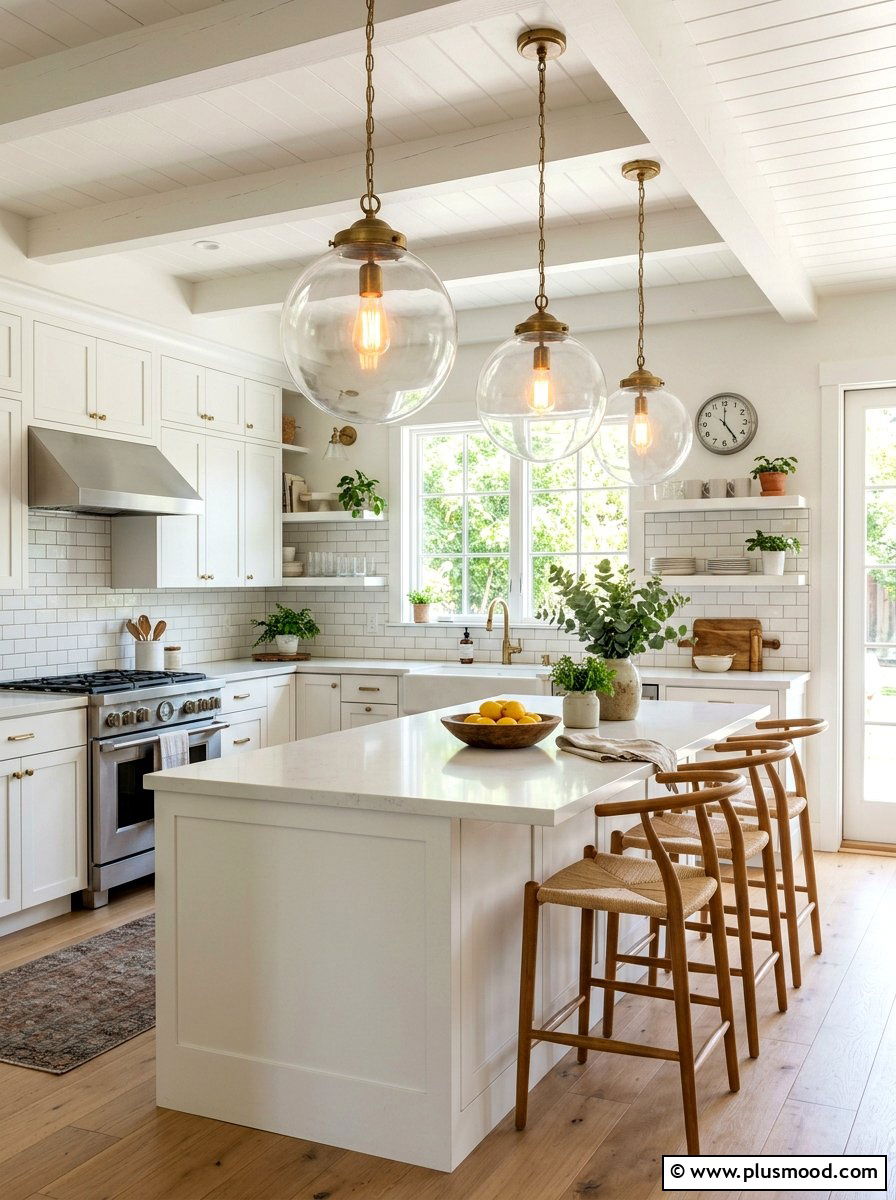 Pendant Light Fixture - 25 summer farmhouse kitchen ideas