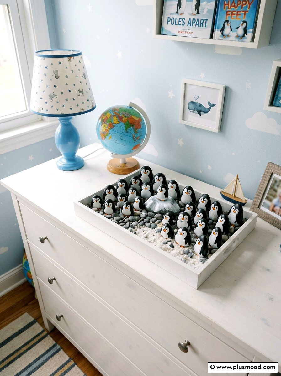 Penguin Painted River Rocks - 25 painted rock ideas with seasonal themes