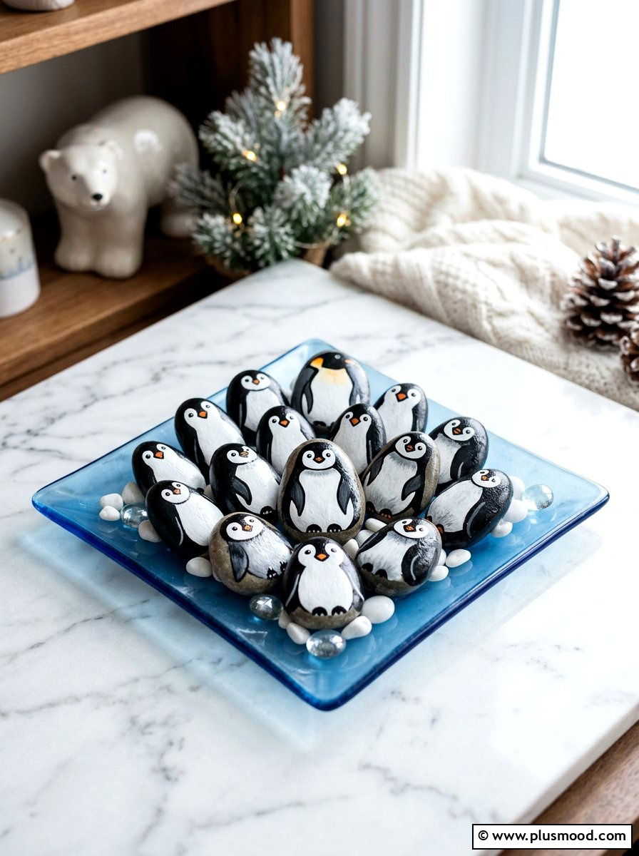 Penguin Rock - 25 painted rock ideas for kids
