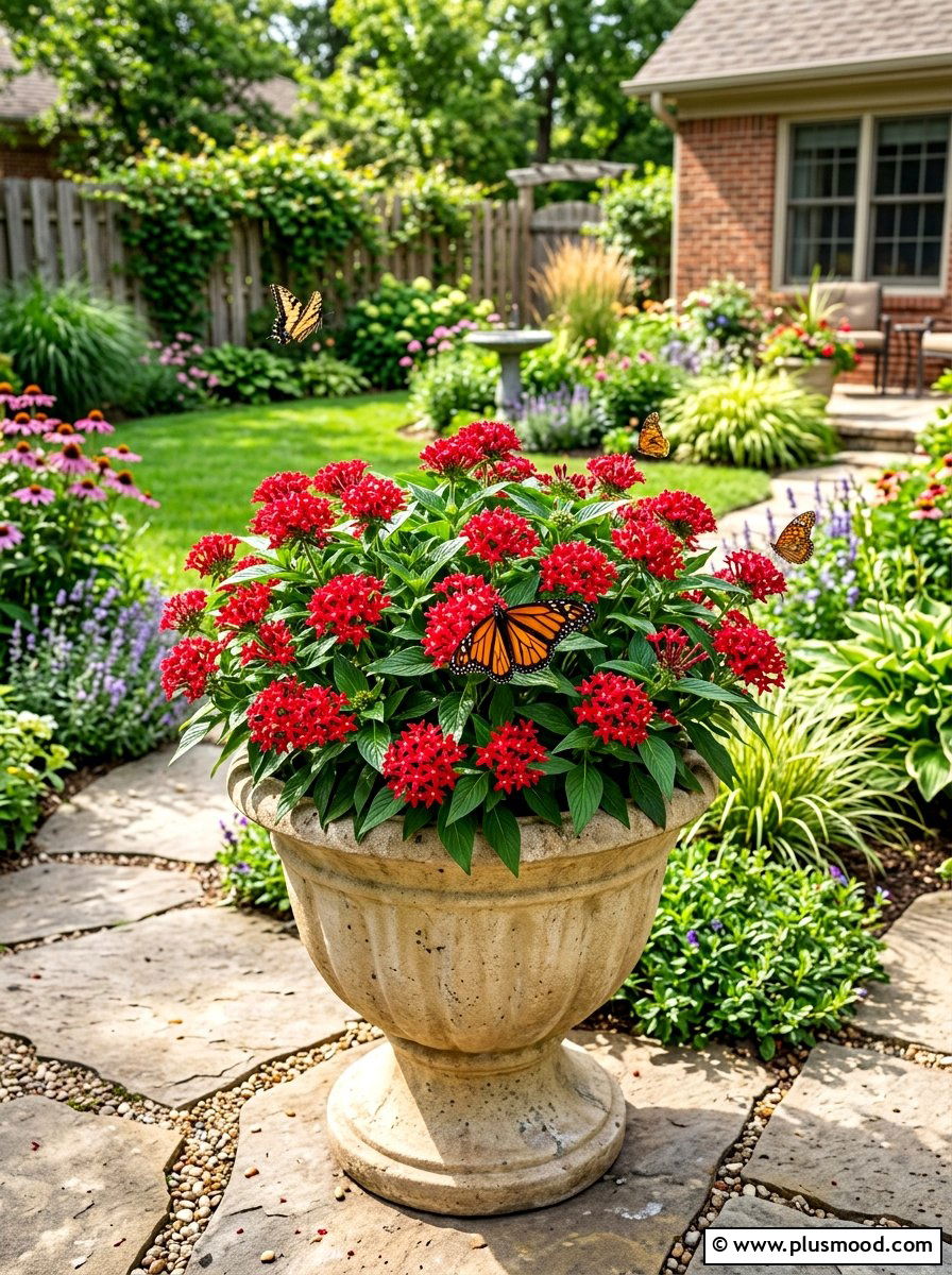 Pentas Butterfly Magnet Planter - 25 summer low maintenance planter ideas