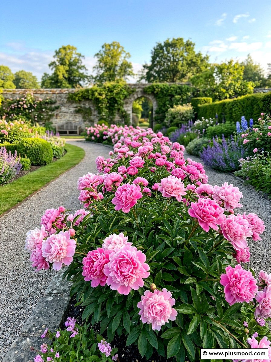 Peony Perennial Border - 25 summer foundation planting ideas