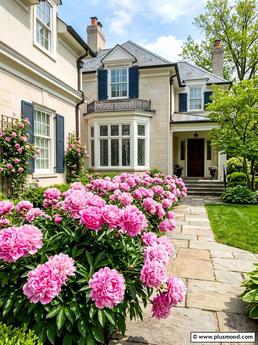Peony flower garden - 25 summer foundation planting ideas for summer