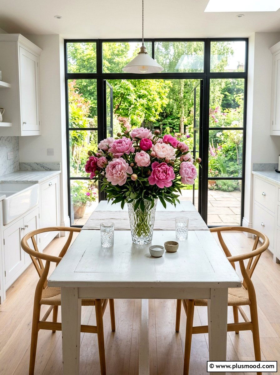 Peony kitchen table arrangement - 25 summer floral kitchen decor ideas