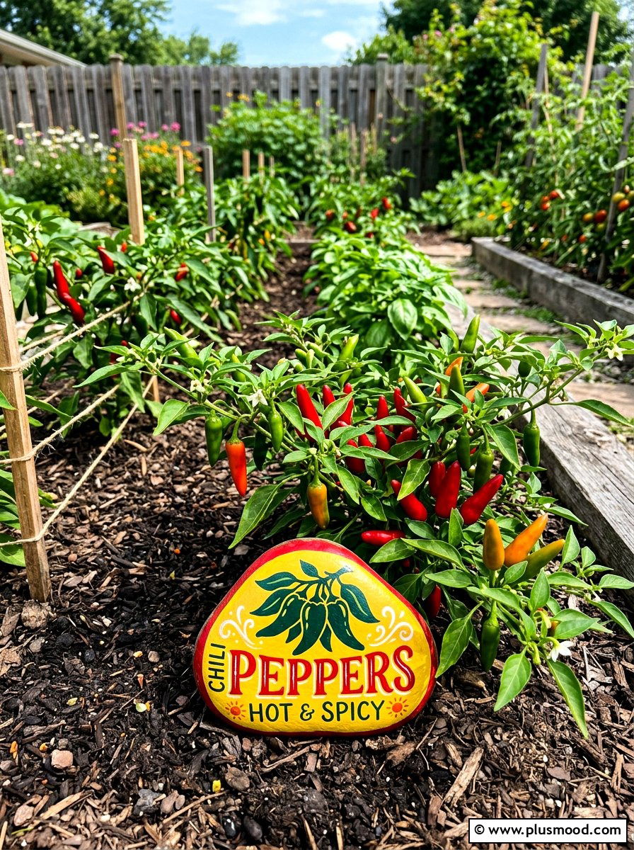 Pepper Garden Label - 25 painted rock ideas for plant markers