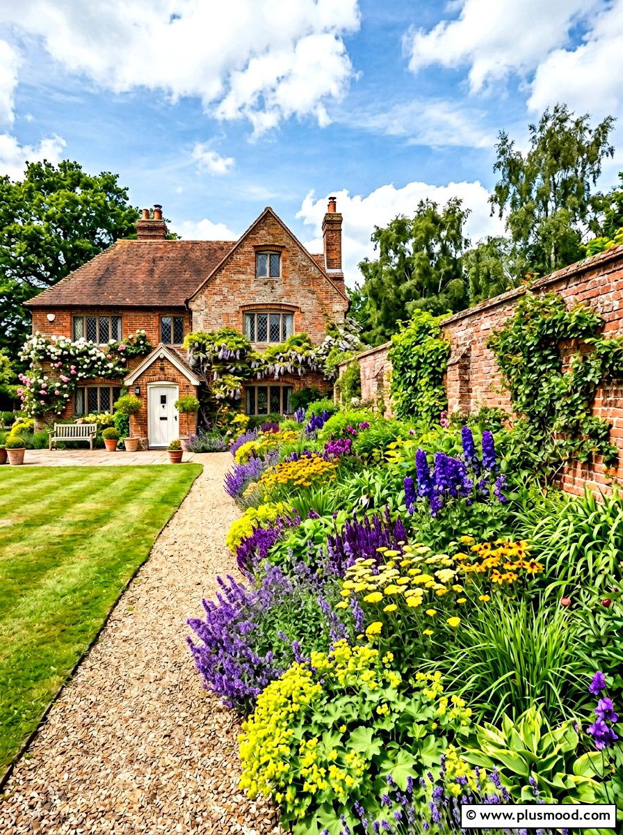 Perennial Garden Brick Wall - 25 summer brick house curb appeal ideas