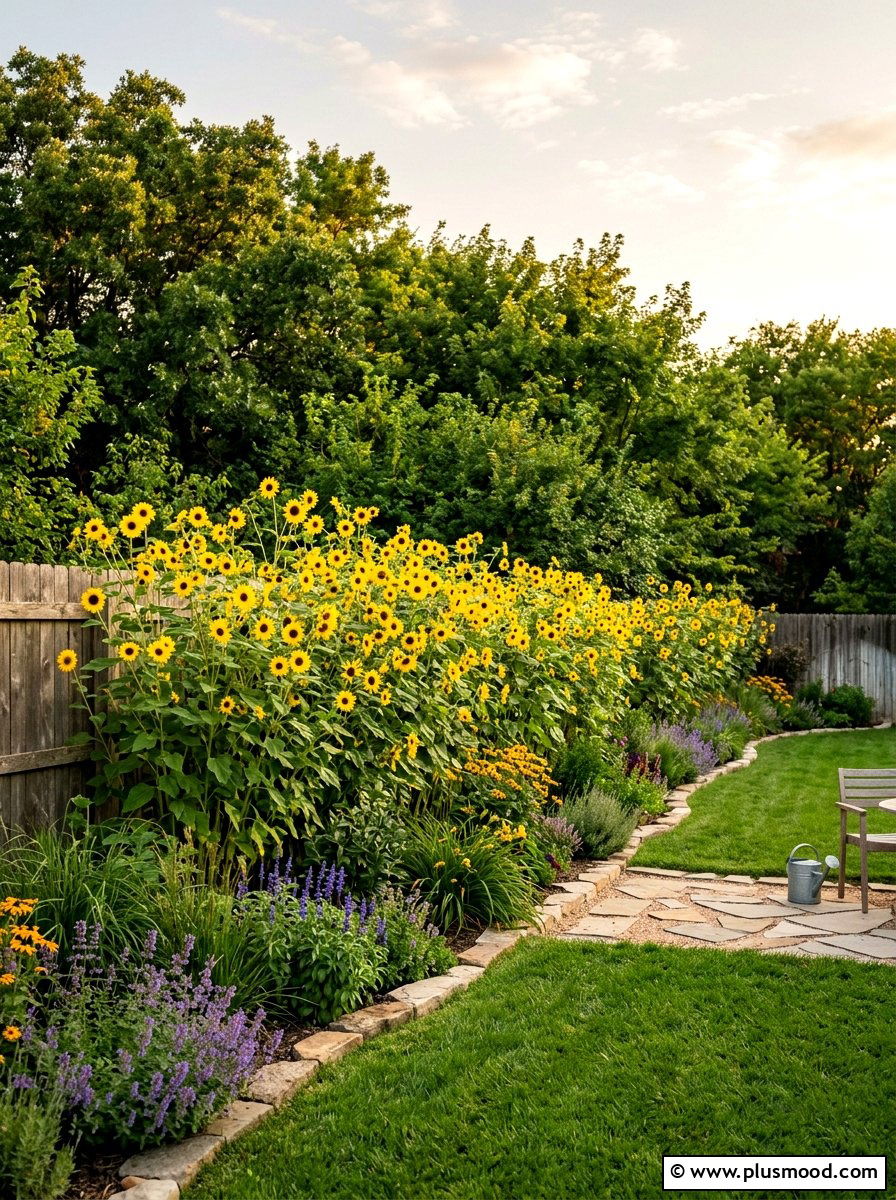 Perennial Sunflower Border - 25 small backyard ideas with butterfly garden