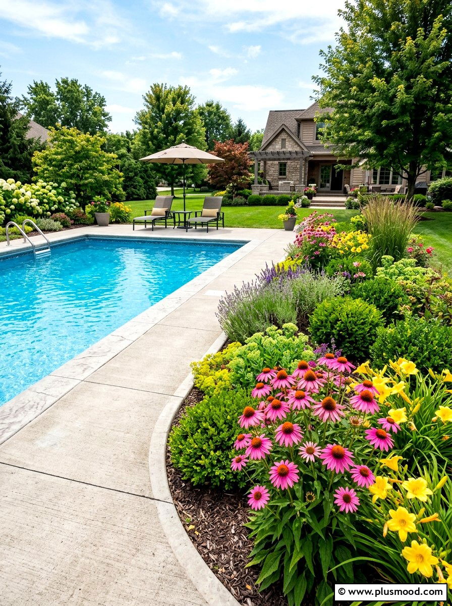 Perennial flower beds pool deck - 25 pool landscaping ideas with flower beds