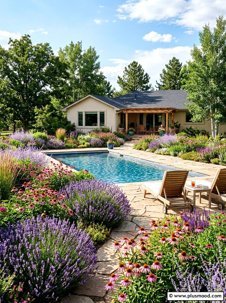 Perennial flower garden pool - 25 pool landscaping ideas for ranch homes