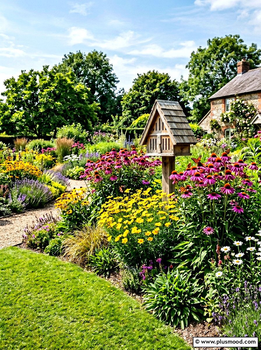 Perennial flower garden - 25 small backyard ideas with butterfly house