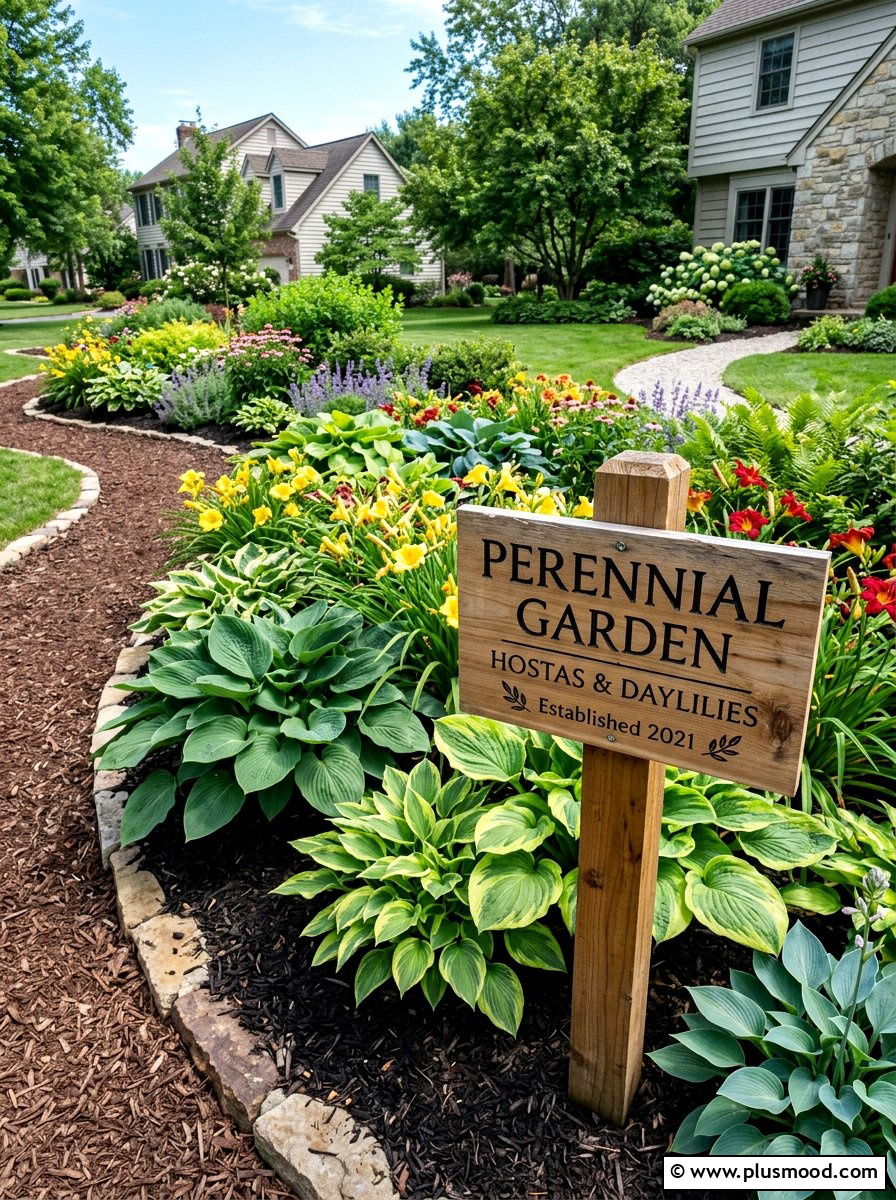 Perennial garden bed sign - 25 outdoor garden decor ideas with wood signs