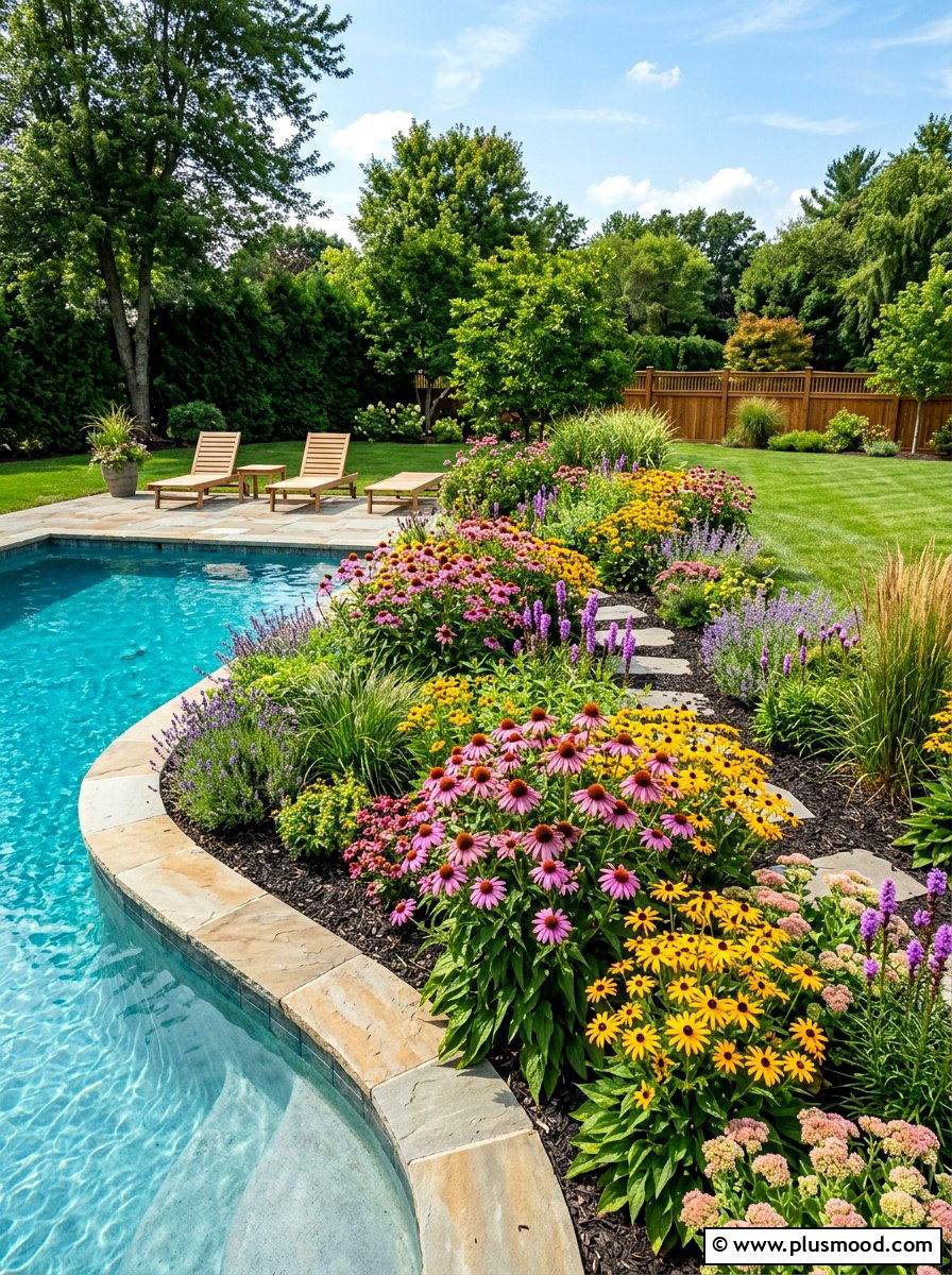 Perennial garden for pool corner - 25 pool landscaping ideas for corner pools