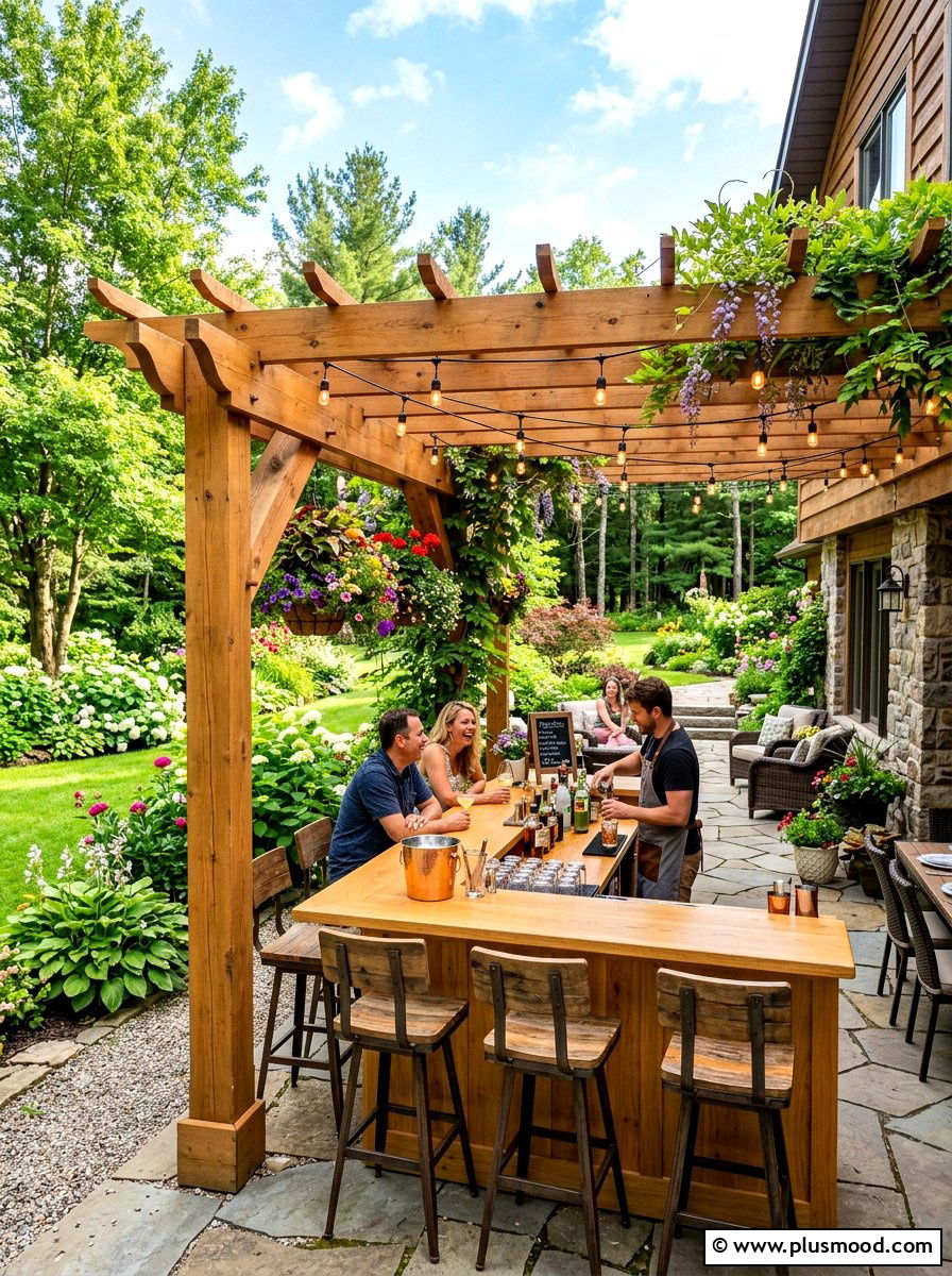 Pergola Attached Bar Counter - 25 summer patio bar ideas