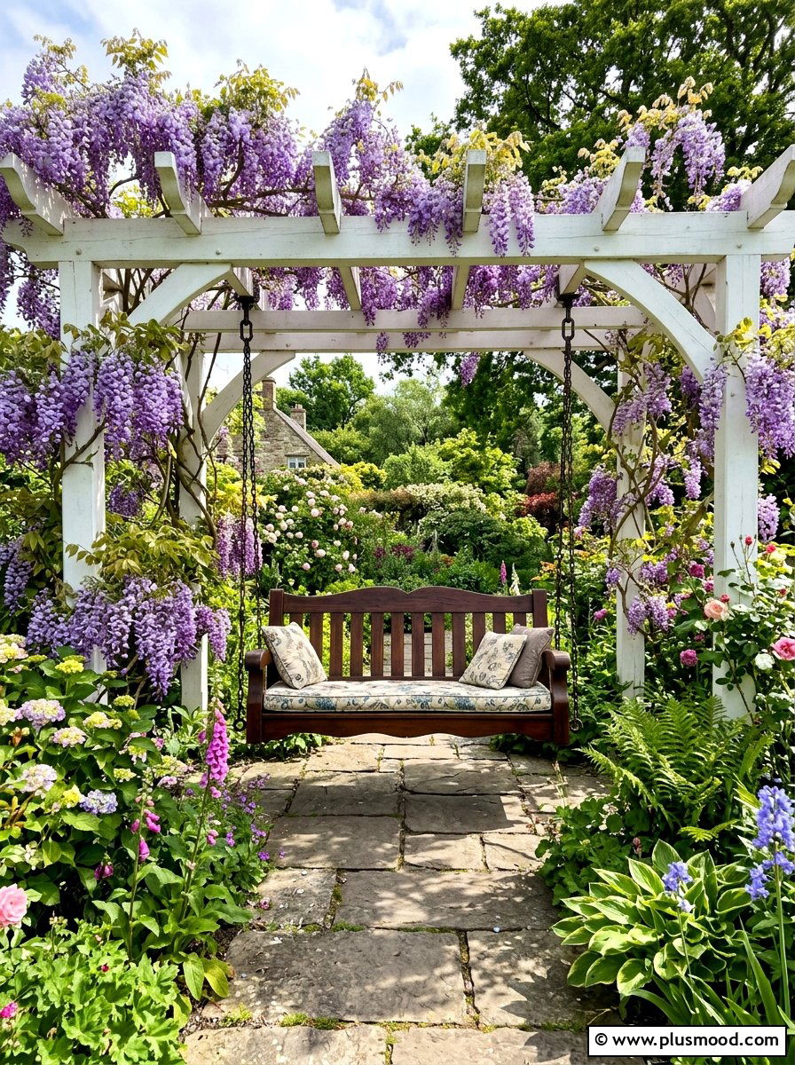 Pergola Bench Swing - 25 summer backyard swing ideas