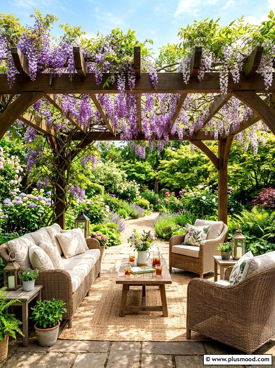 Pergola Covered Outdoor Living - 25 summer farmhouse garden ideas