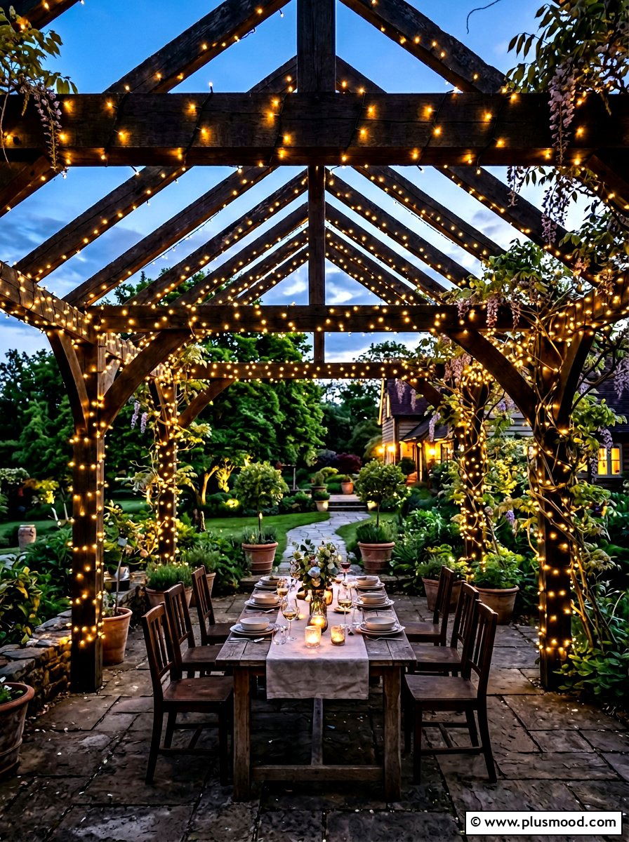 Pergola Fairy Lights - 25 easy summer patio decorating ideas