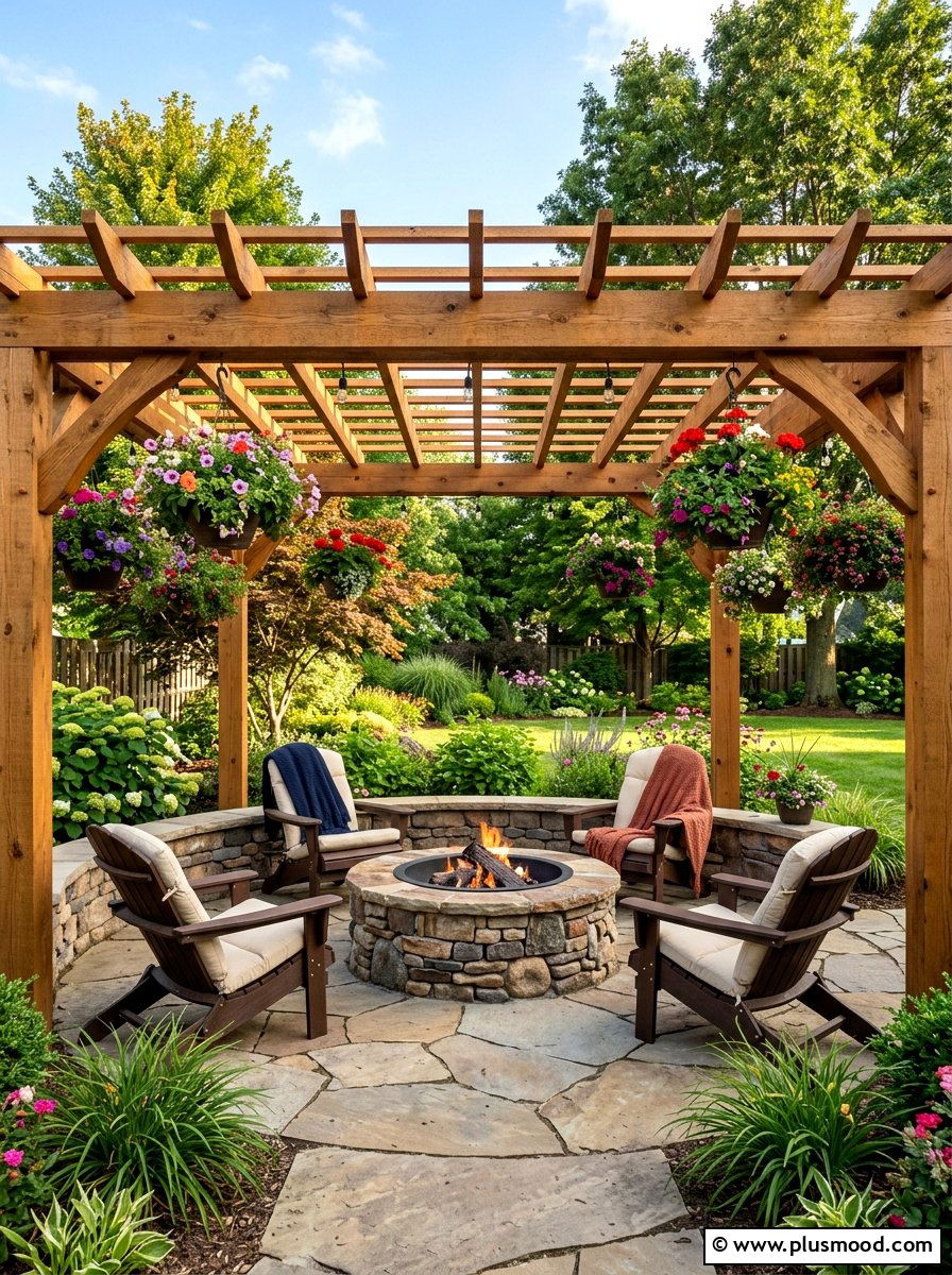 Pergola Fire Pit - 25 small backyard ideas with fire pit