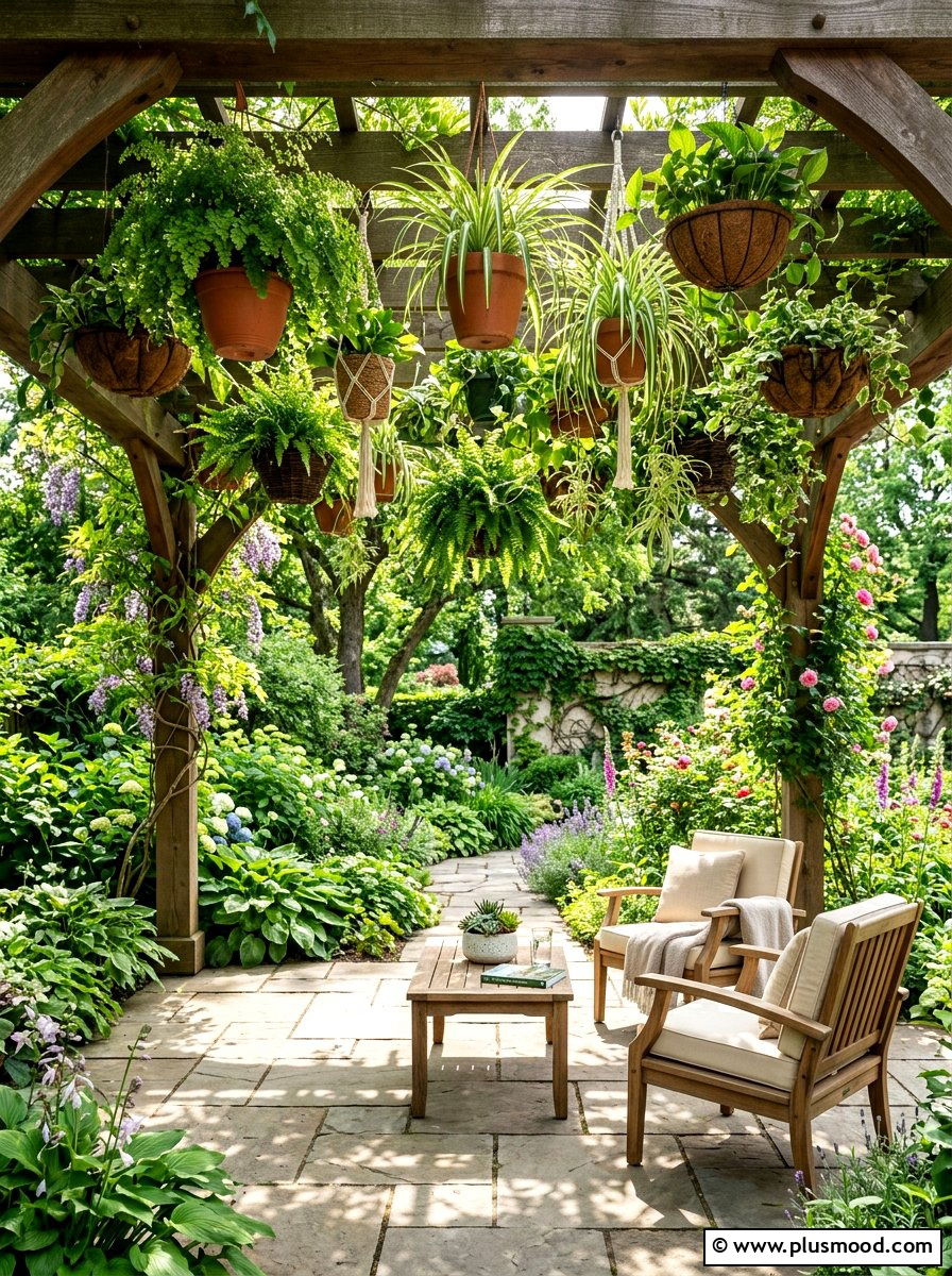 Pergola Hanging Plant Garden - 25 small backyard ideas with vertical garden