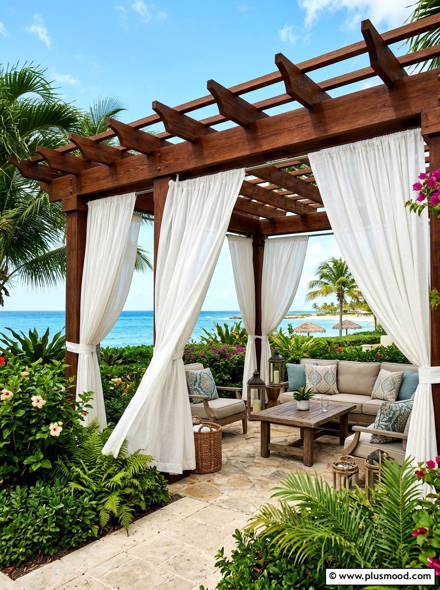 Pergola Privacy Curtains - 25 budget summer backyard makeover ideas