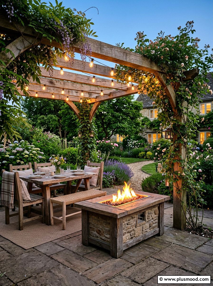 Pergola Seating With Fire Table - 25 small backyard ideas with fire table