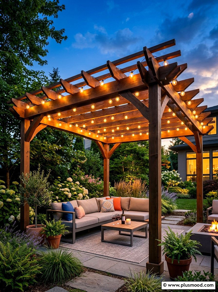Pergola String Lights - 25 summer backyard lighting ideas