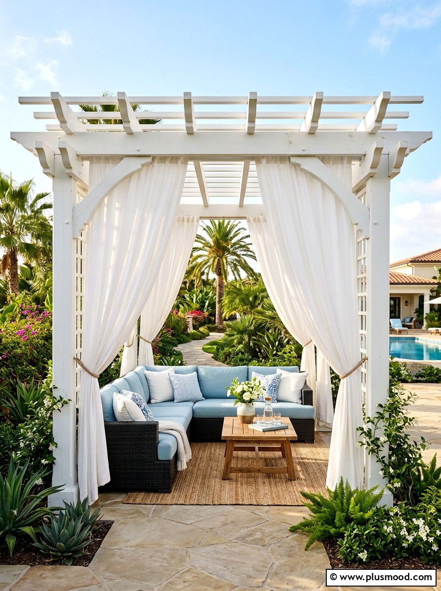 Pergola With Curtains - 25 small backyard ideas for townhomes