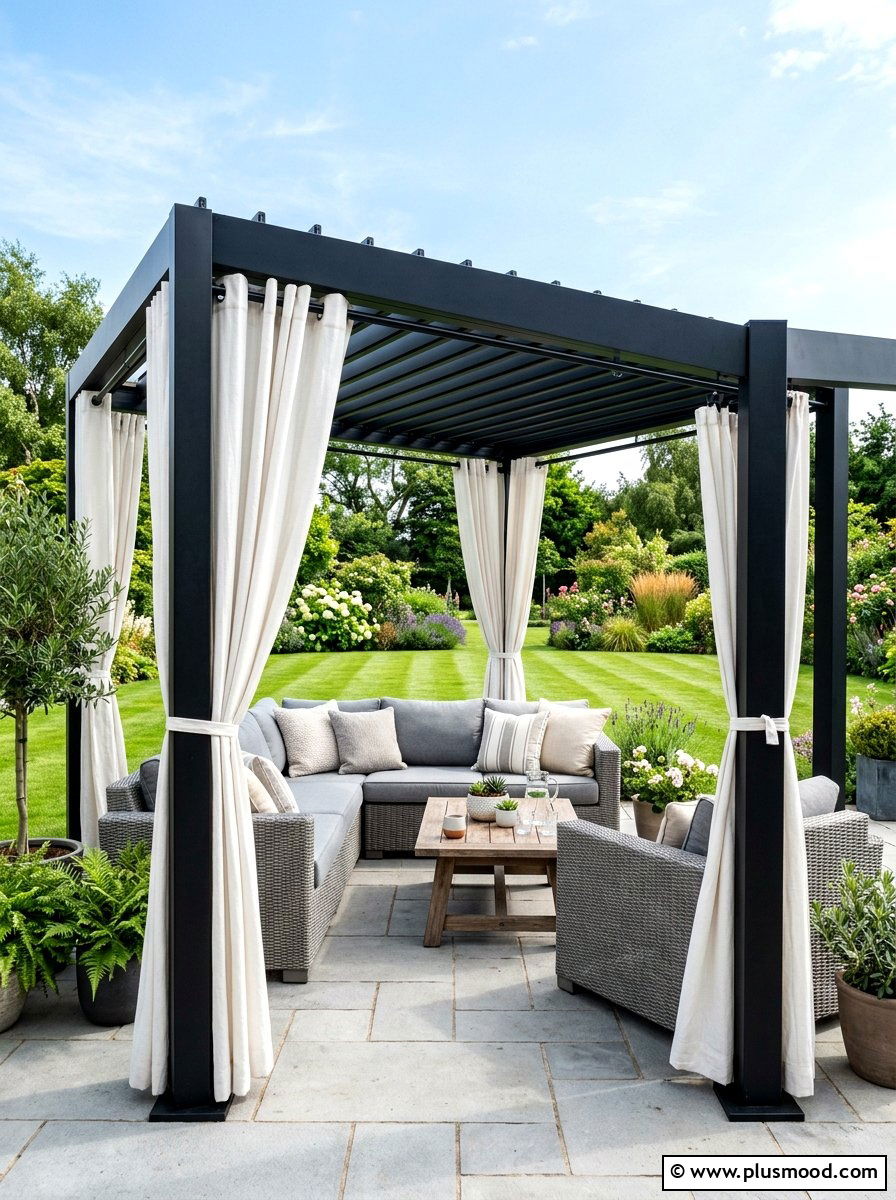 Pergola With Curtains - 25 summer resort style backyard ideas