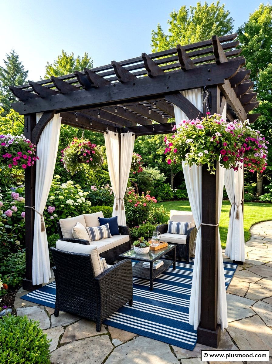 Pergola With Privacy Curtains - 25 summer backyard lounge ideas