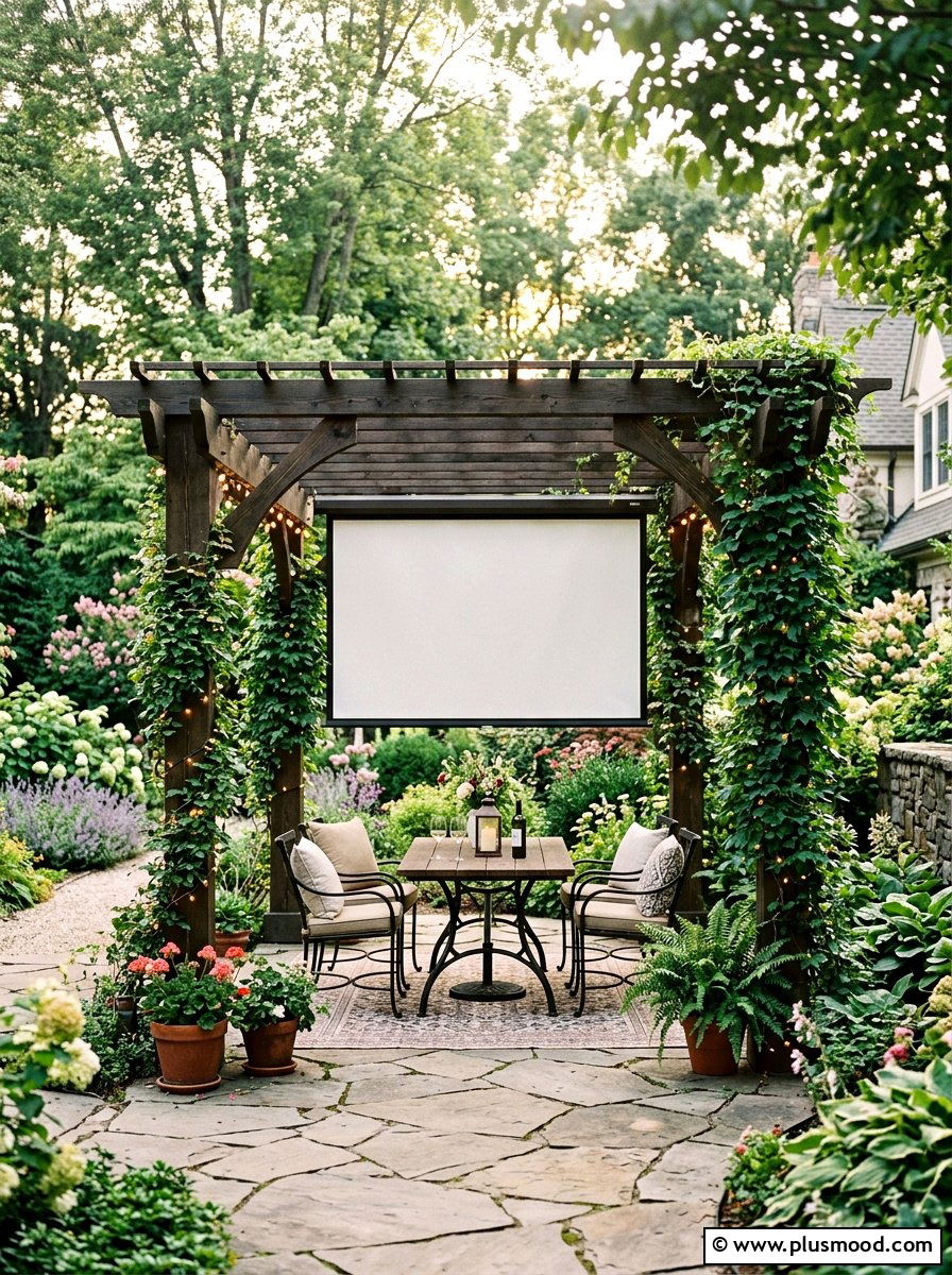 Pergola With Retractable Screen - 25 small backyard ideas with movie screen