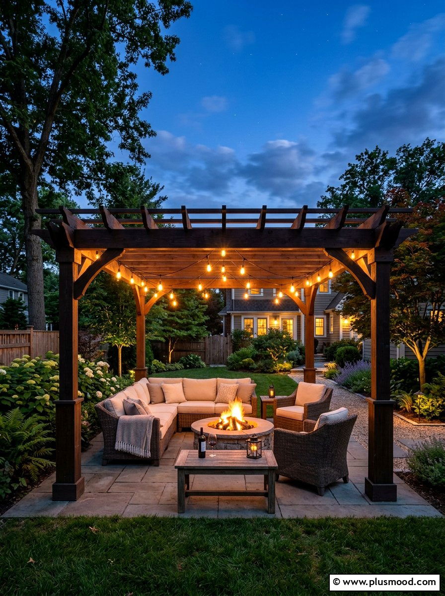 Pergola With String Lights - 25 small backyard ideas with pergola