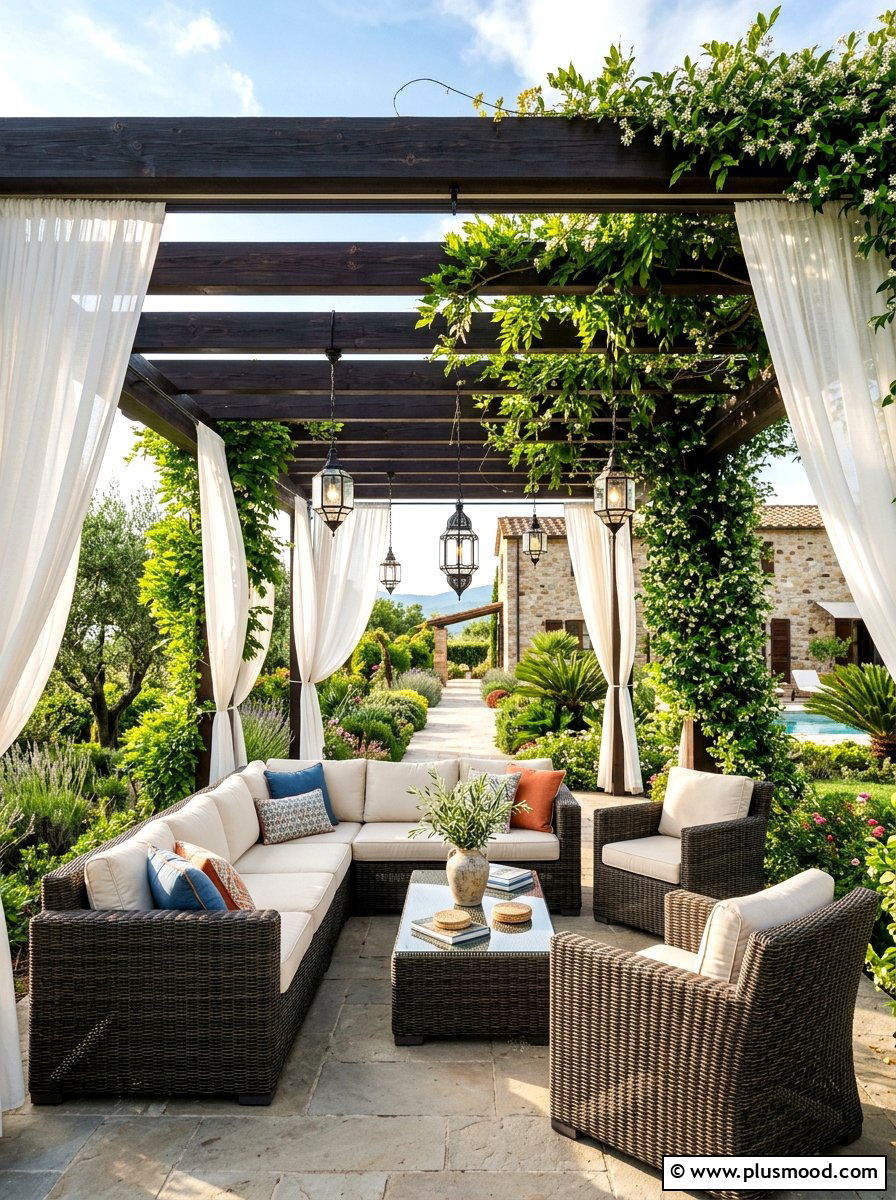 Pergola covered patio seating - 25 summer backyard seating ideas for guests