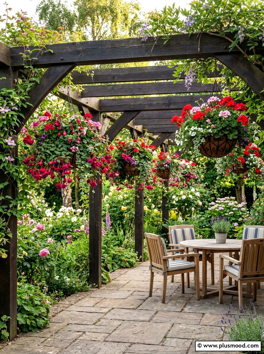 Pergola hanging baskets - 25 small backyard ideas with hanging plants