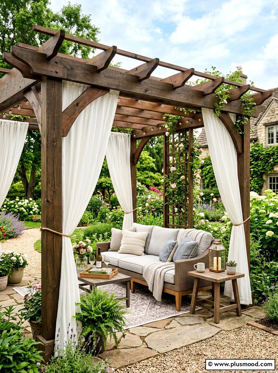 Pergola privacy curtains - 25 easy summer backyard makeover ideas