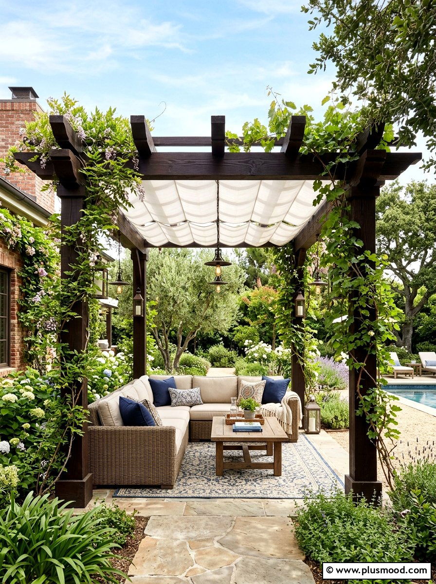 Pergola shade canopy - 25 summer patio lounge ideas