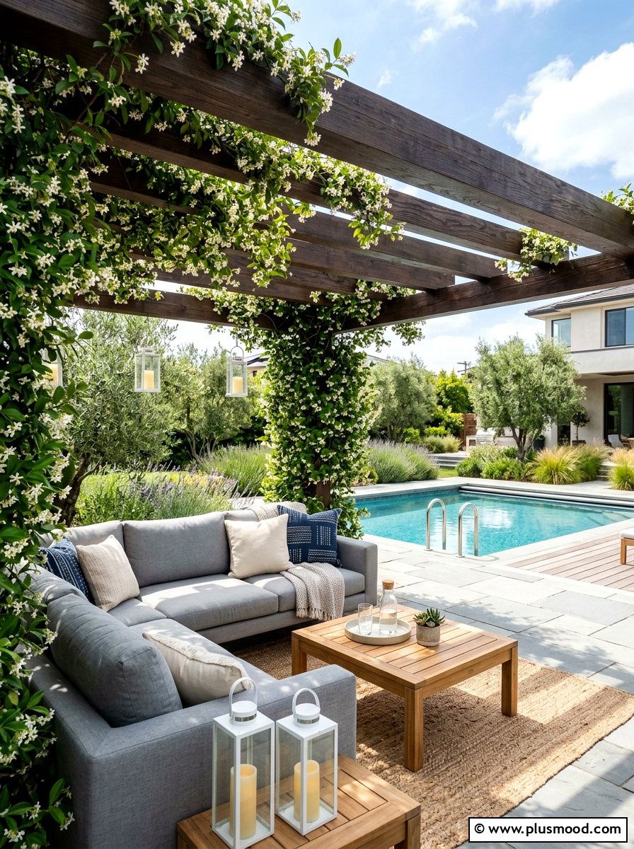 Pergola shaded lounge - 25 summer cozy poolside nook ideas