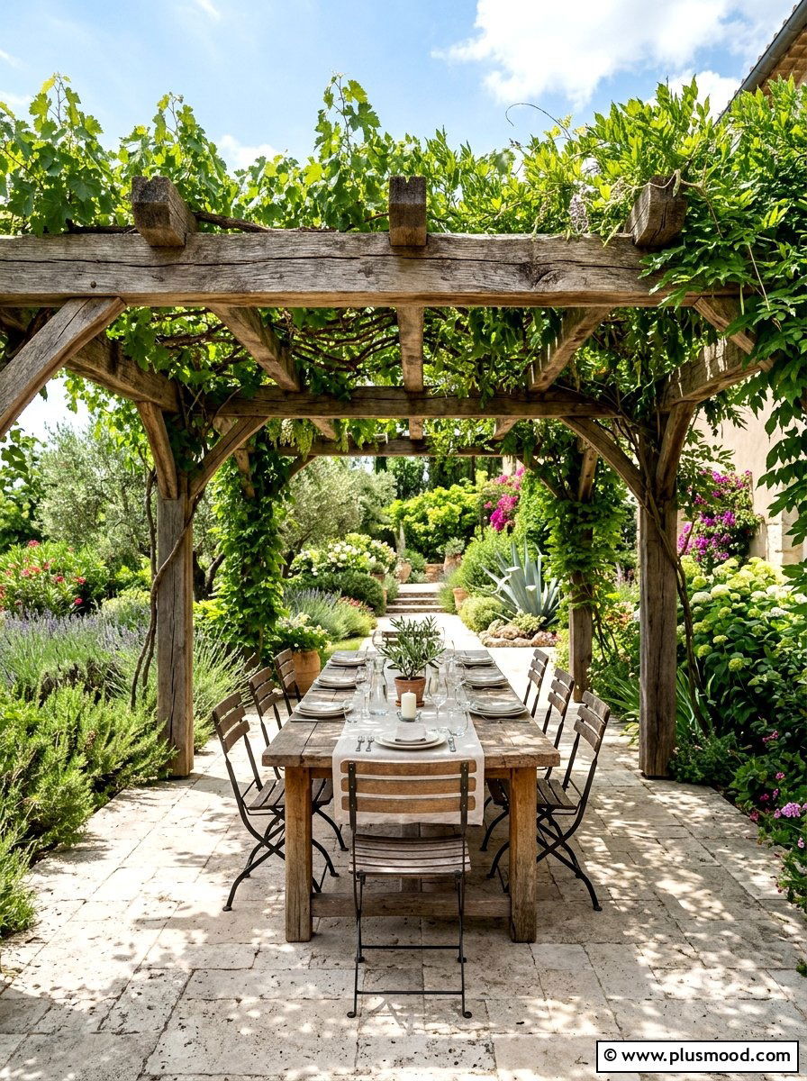 Pergola with Climbing Vines - 25 summer Mediterranean patio ideas