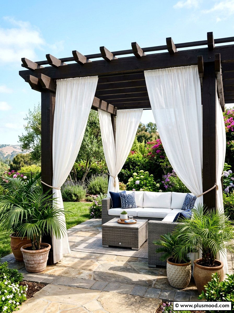 Pergola with curtains - 25 summer backyard oasis ideas