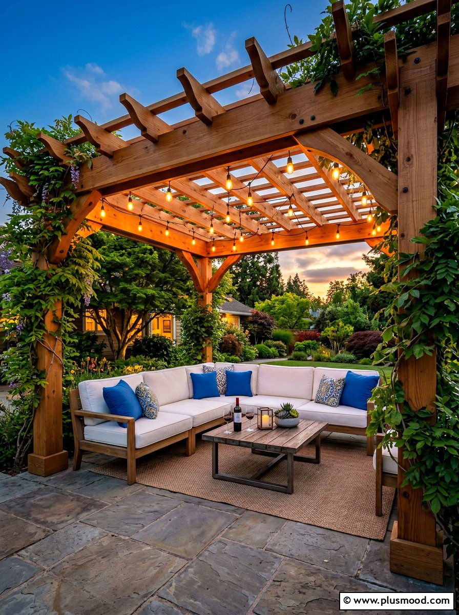 Pergola with hanging lights - 25 summer backyard ideas