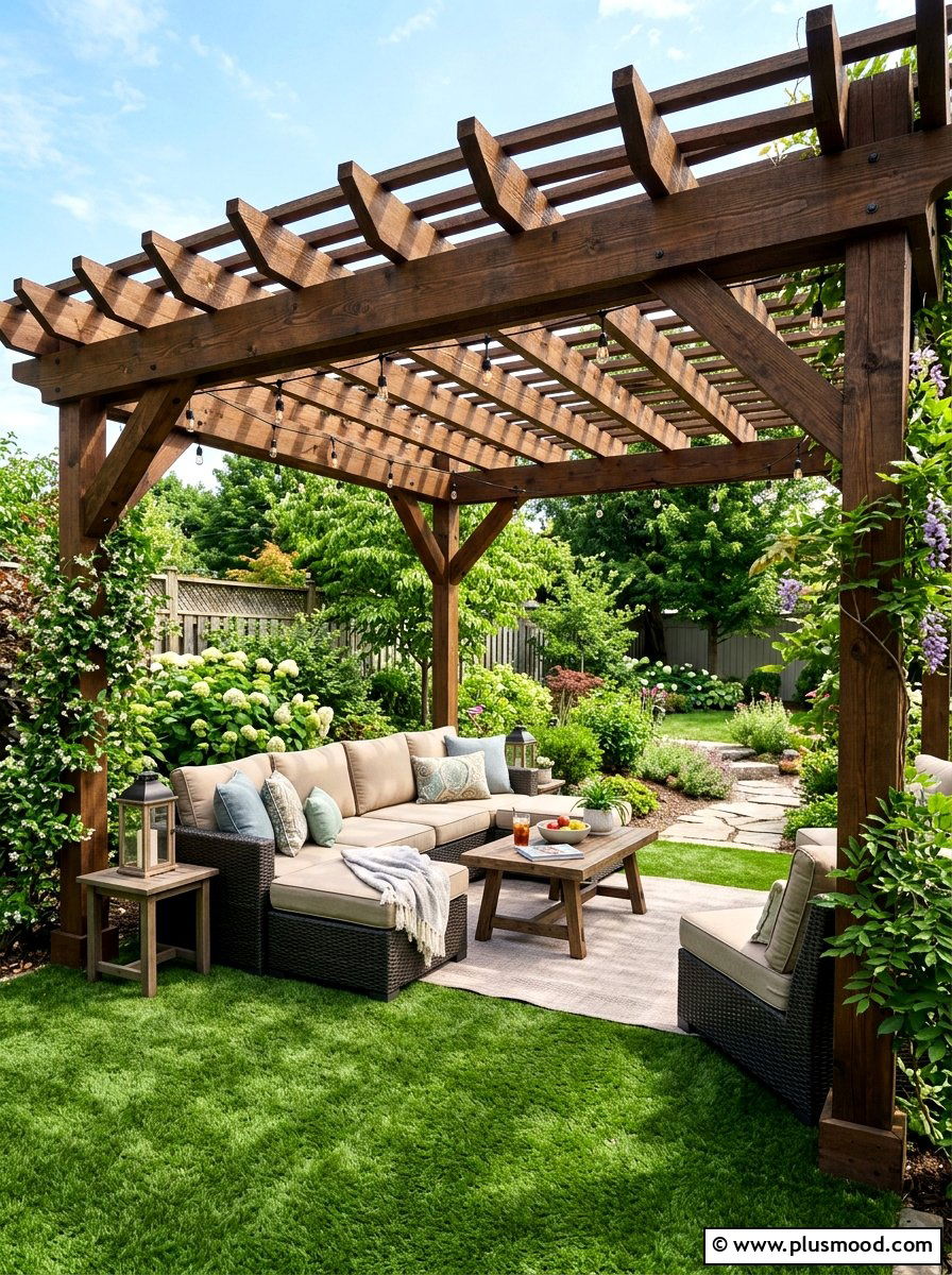 Pergola with turf flooring - 25 small backyard ideas with artificial turf