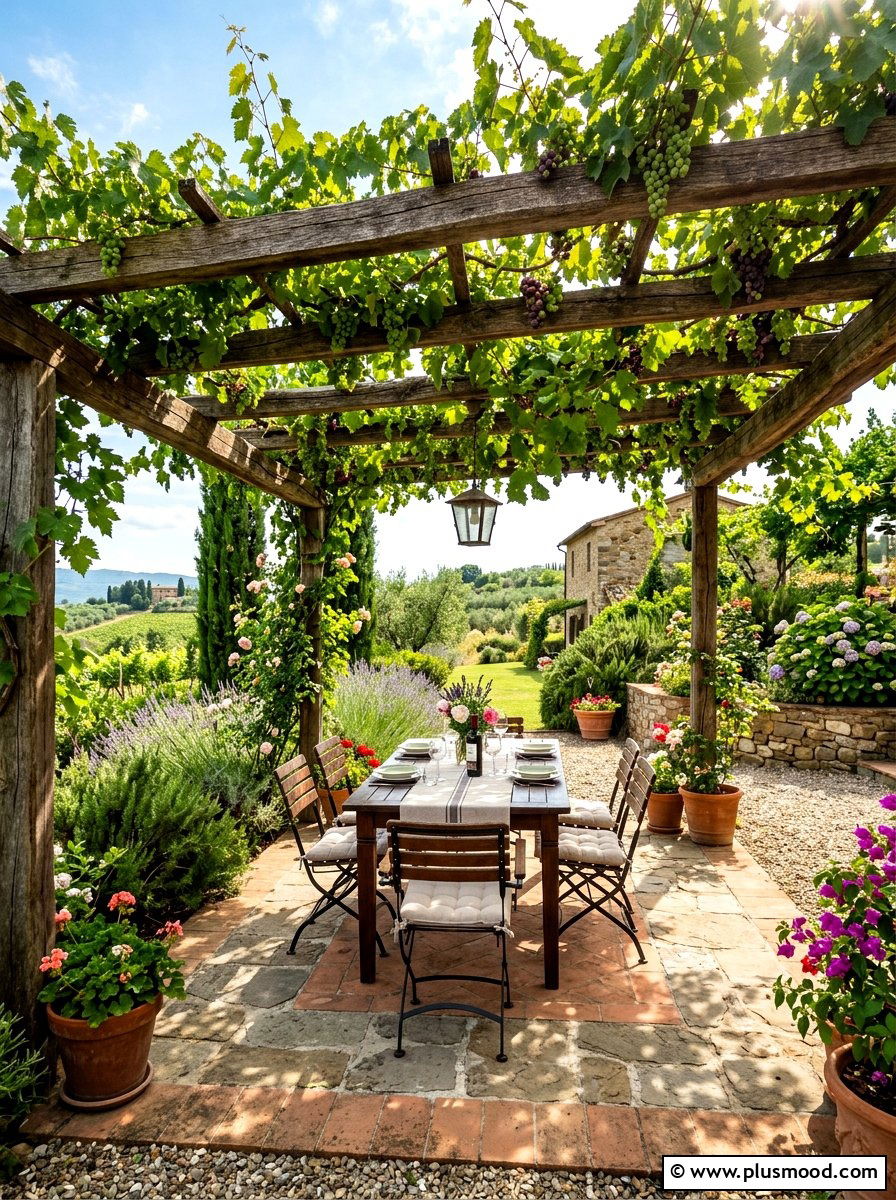 Pergola with vines - 25 summer full sun garden ideas