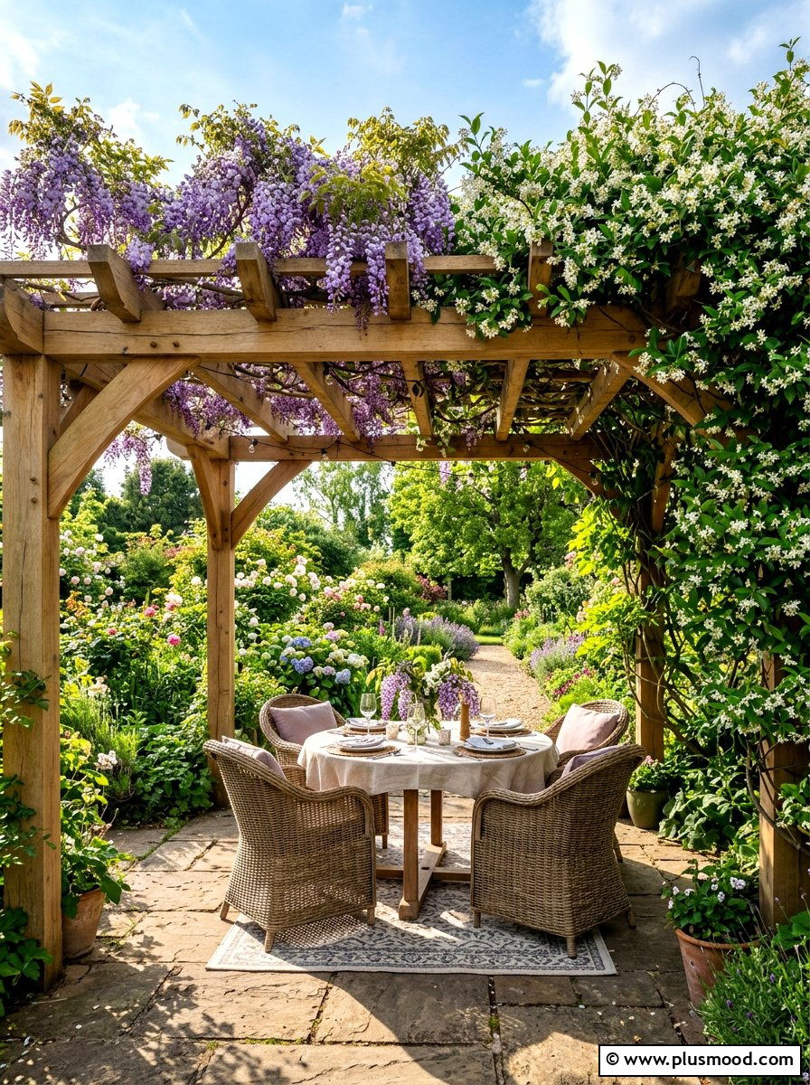 Pergola with vines - 25 summer hot weather landscaping ideas