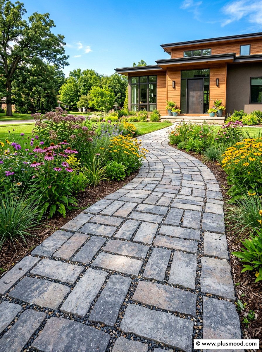 Permeable Paver Path - 25 summer walkway ideas for front yard