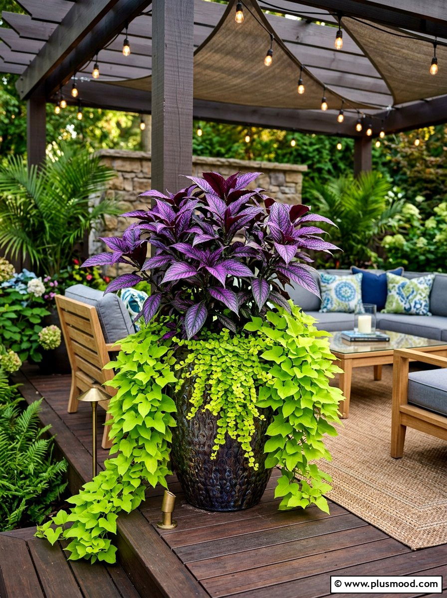 Persian Shield Purple Container - 25 summer planter ideas for part shade