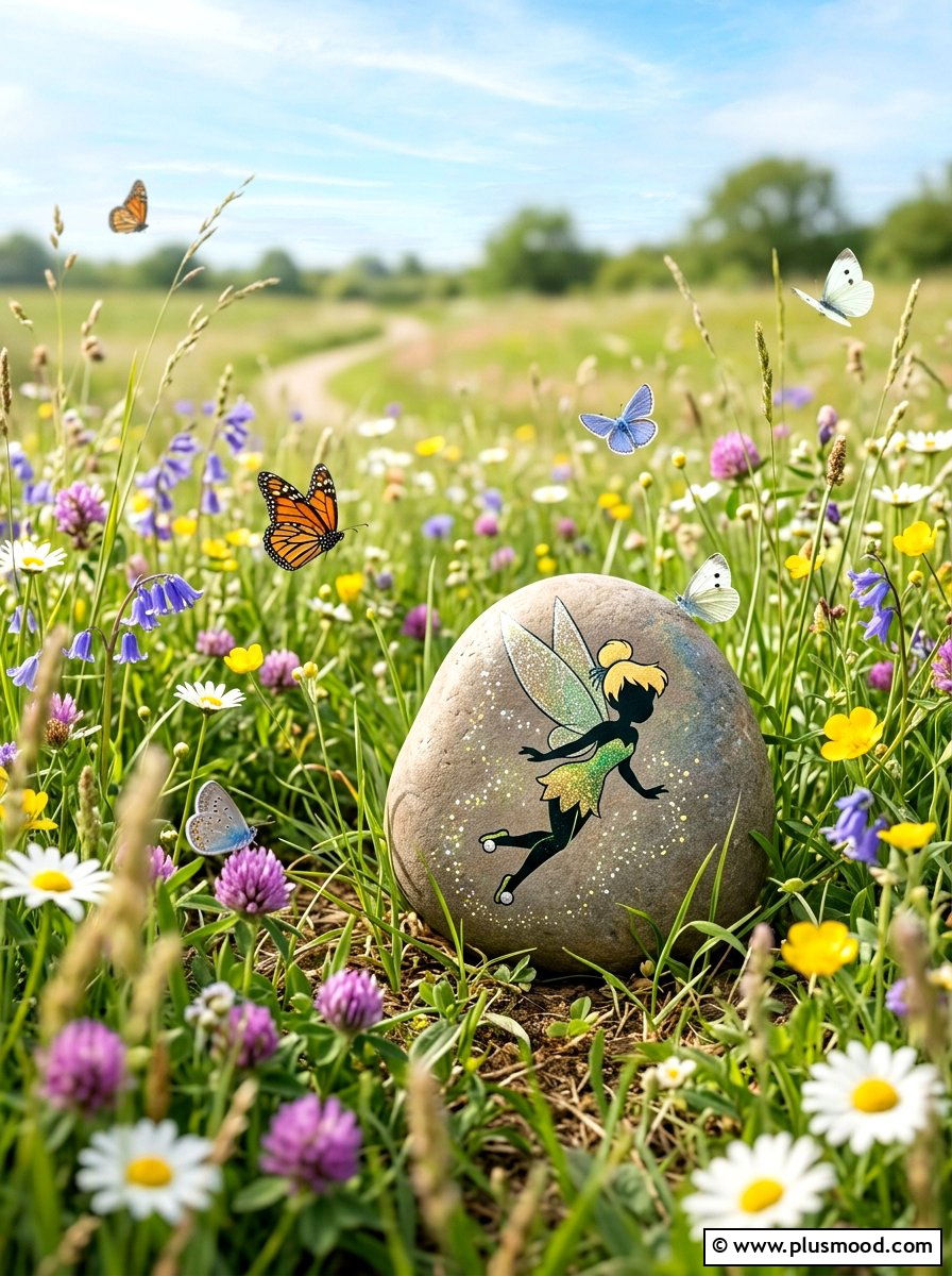 Peter Pan Tinker Bell Painted Rock - 25 painted rock ideas with Disney characters