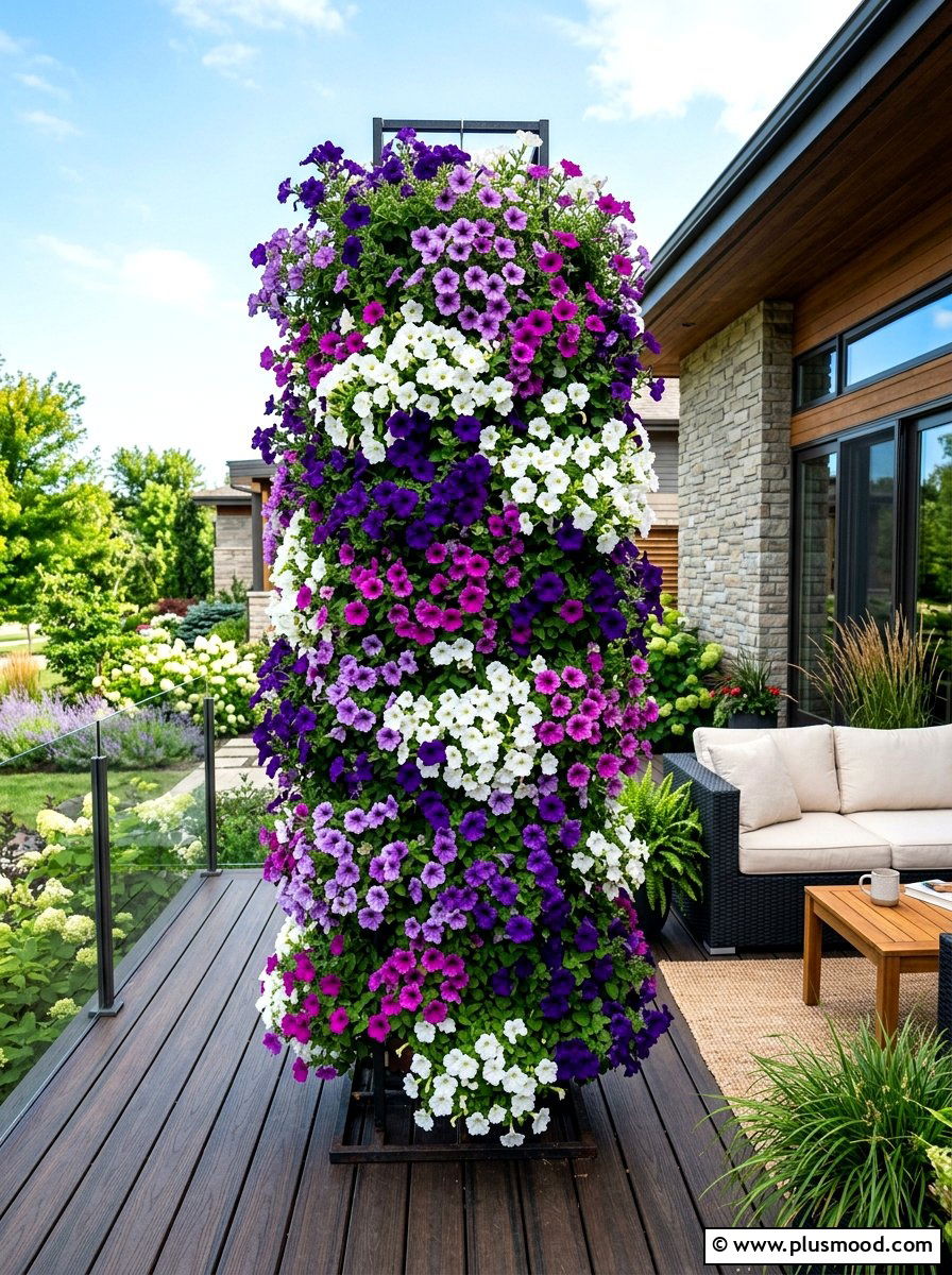 Petunia Flower Tower - 25 summer planter ideas